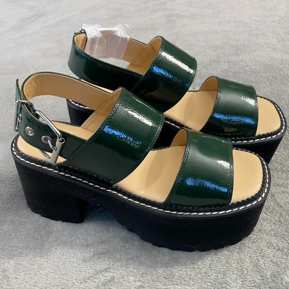 Urban Outfitters Sandal 9M Granada Strappy Patent Leather Black LugSole Platform